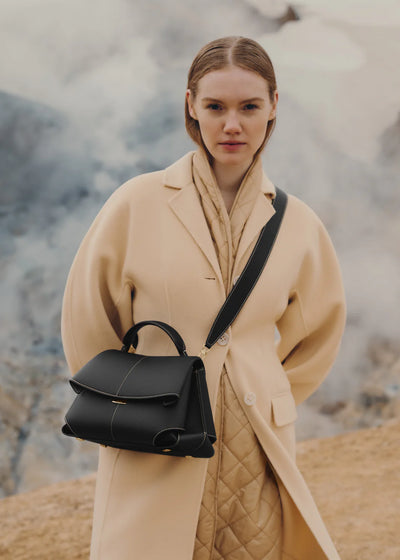 Polene Mokki Edition Textured Black with Ecru Stitching