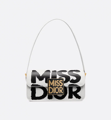 Christian Dior Flap Bag White and Black Miss Dior Graffiti Printed Calfskin