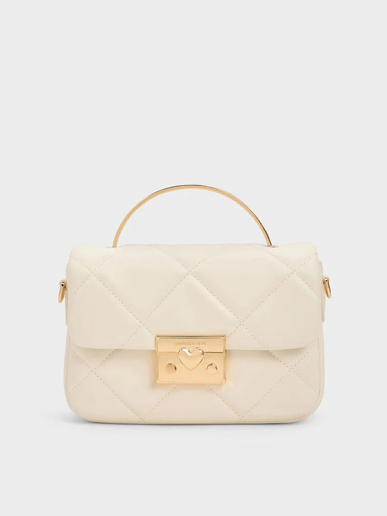 Charles & keith Quilted Boxy Top Handle Bag - Cream