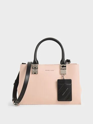 Charles & Keith Cameron Double Top Handle Bag - Pink