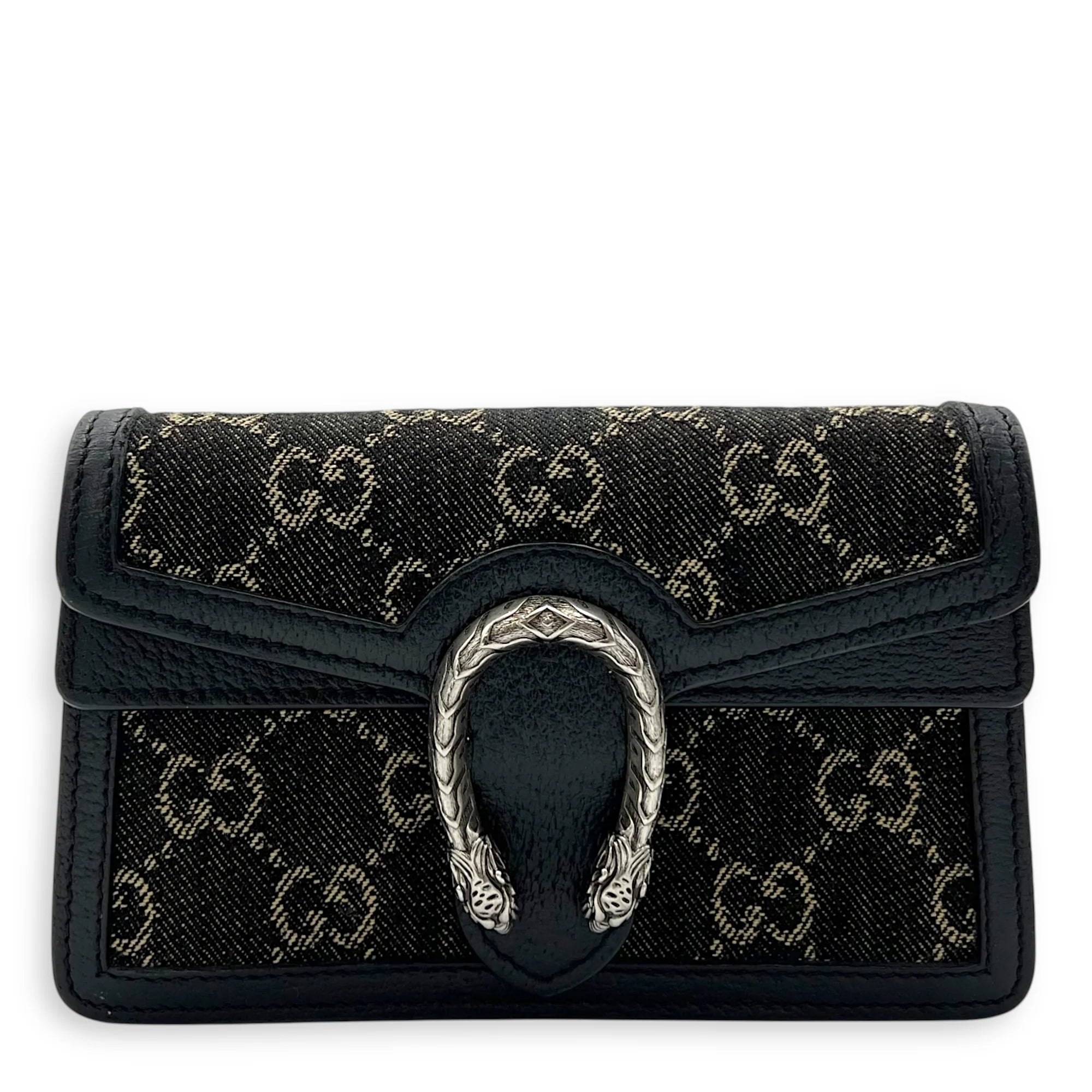 Gucci Dionysus Super Mini Black Crossbody Bag in Canvas, Silver hardware