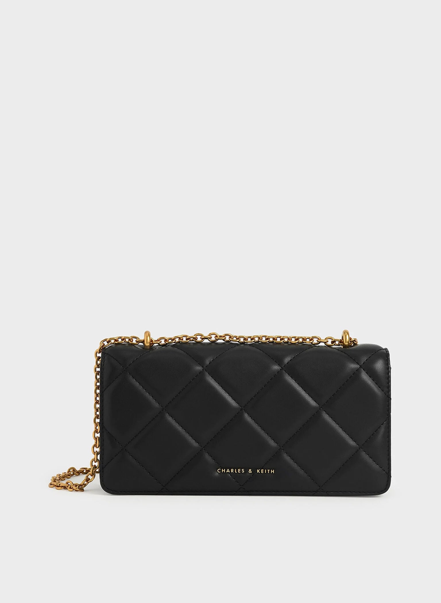 Paffuto Chain Handle Quilted Long Wallet - Black