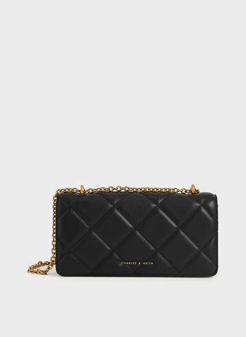 Paffuto Chain Handle Quilted Long Wallet - Black