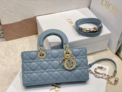 Dior Sky Blue Leather Medium Lady D-Joy Top Handle Bag hover