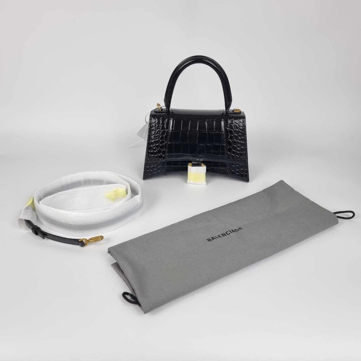 BALENCIAGA Hourglass Small  Black Embossed Leather Top Handle