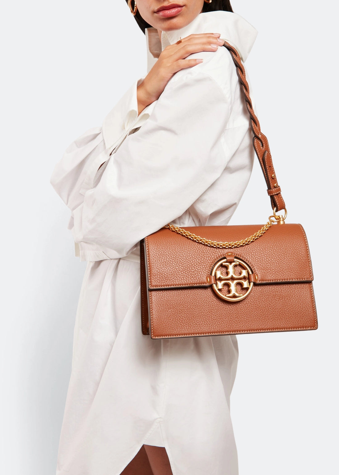 Tory Burch Brown Leather Miller Flap Shoulder Bag