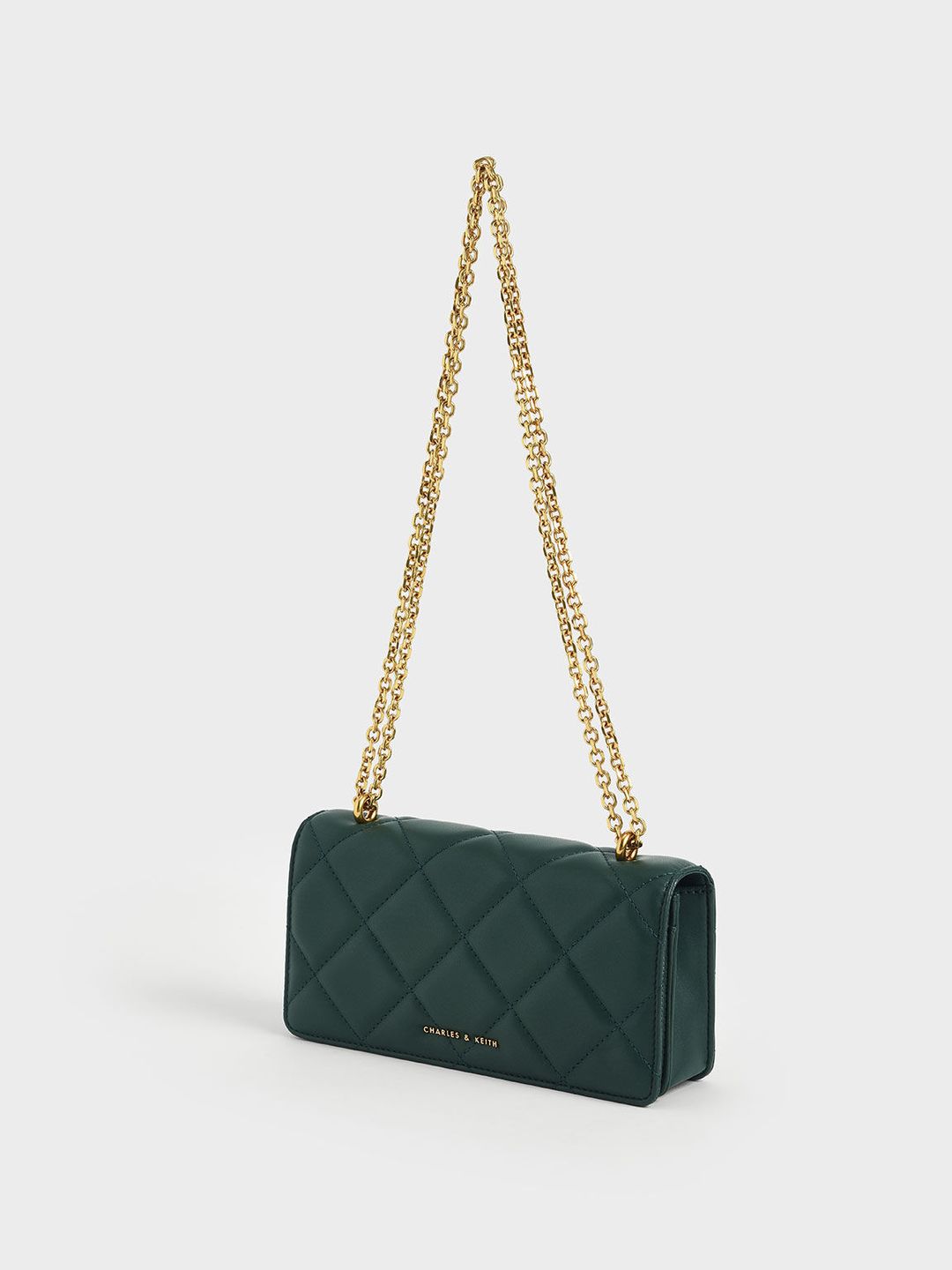 Charles & Keith Paffuto Chain Handle Quilted Long Wallet – Dark Green