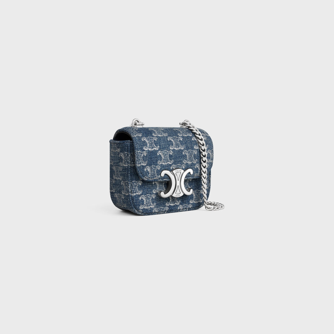 CELINE MINI CHAIN CLAUDE in DENIM WITH TRIOMPHE ALL-OVER