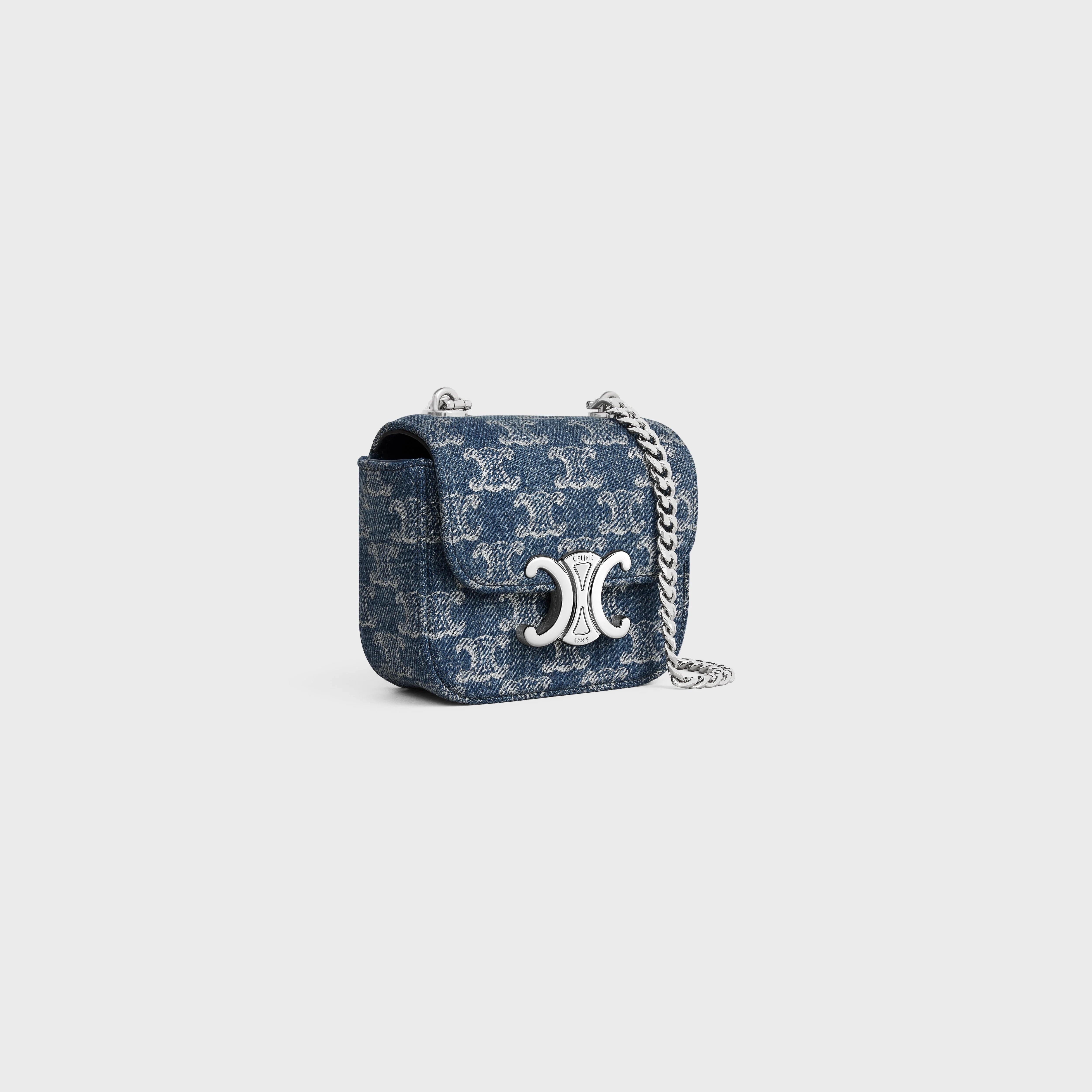 CELINE MINI CHAIN CLAUDE in DENIM WITH TRIOMPHE ALL-OVER
