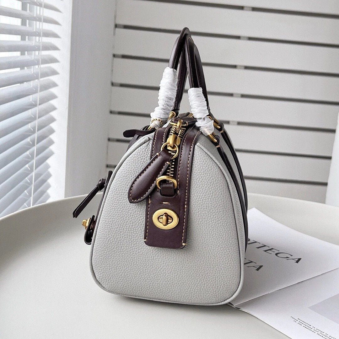 Coach Ruby Satchel Leather Shoulder Handbag Gray Gold