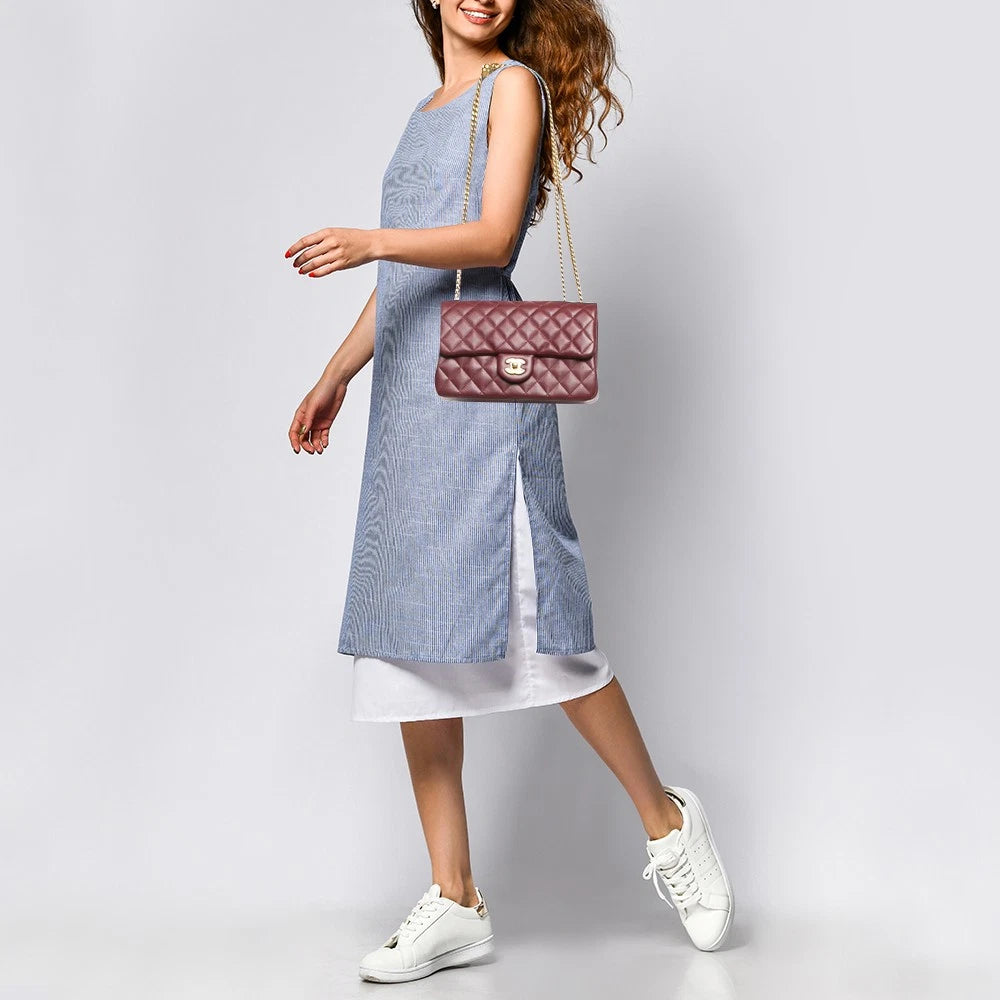Chanel Burgundy Quilted Leather Medium Camellia Crush Flap Bag