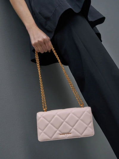 Paffuto Chain Handle Quilted Long Wallet - Light Pink
