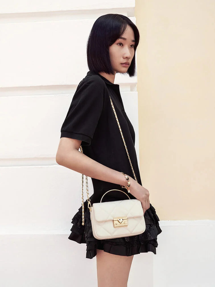 Charles & keith Quilted Boxy Top Handle Bag - Cream