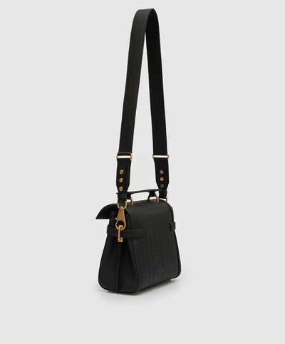 Balmain B-Buzz monogram embossed black leather satchel bag hover