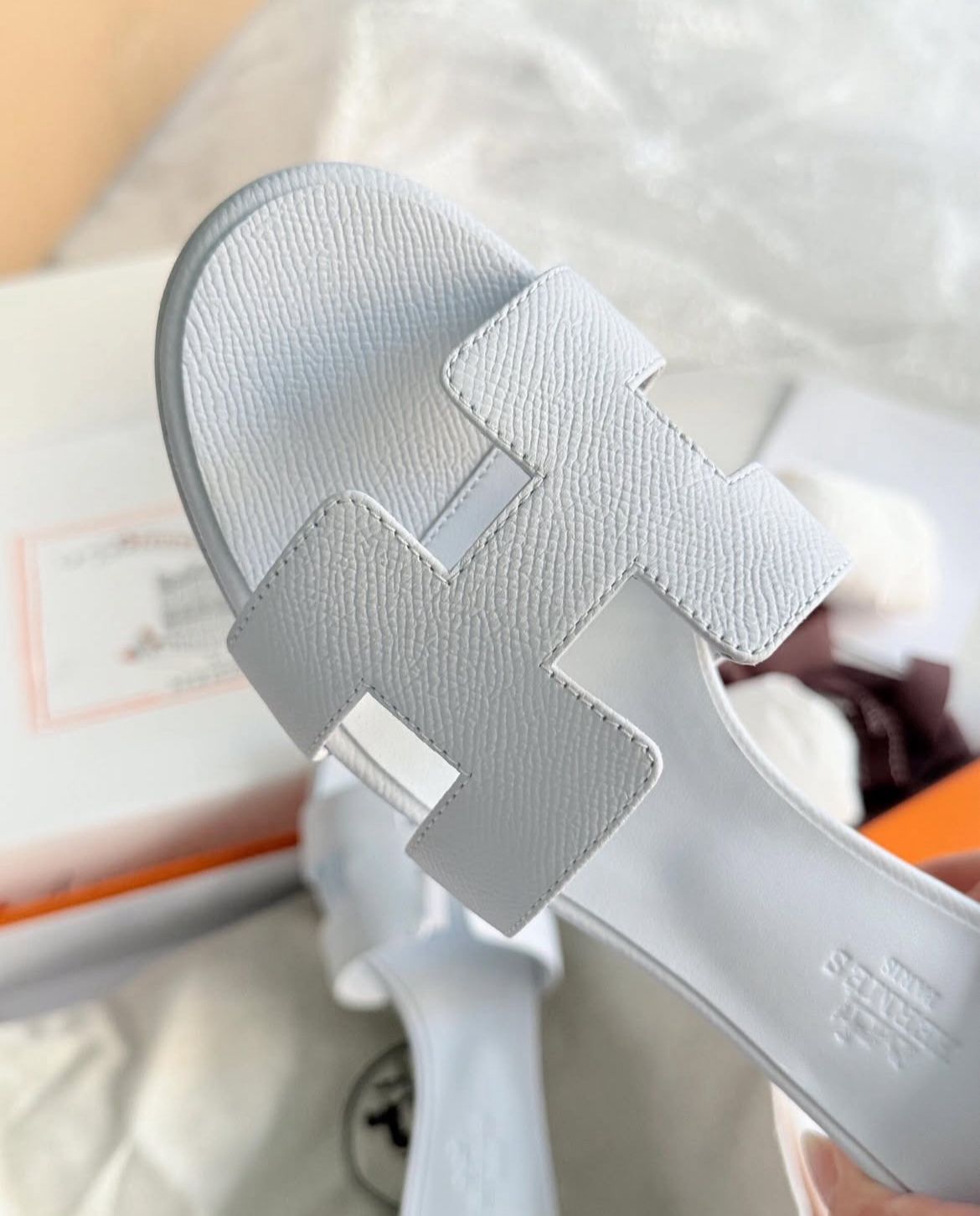 Hermes Oran Sandals in Bleu Glacier