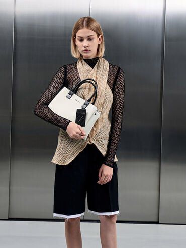 Charles & Keith Cameron Double Top Handle Bag - White