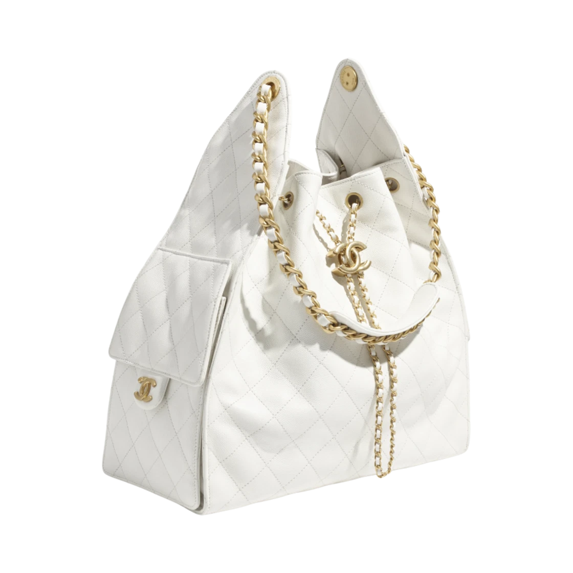 Chanel 25 Medium Handbag Grained Calfskin & Gold White
