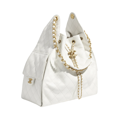 Chanel 25 Medium Handbag Grained Calfskin & Gold White hover