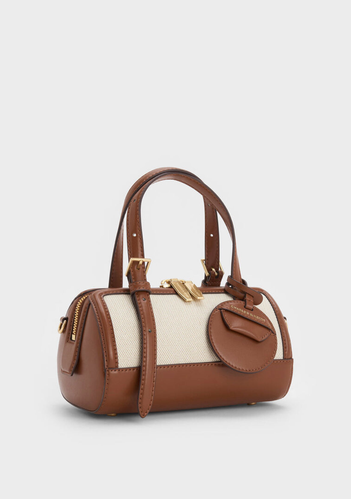 Charles & Keith Enola Canvas Two-Tone Bowling Bag - Chocolate