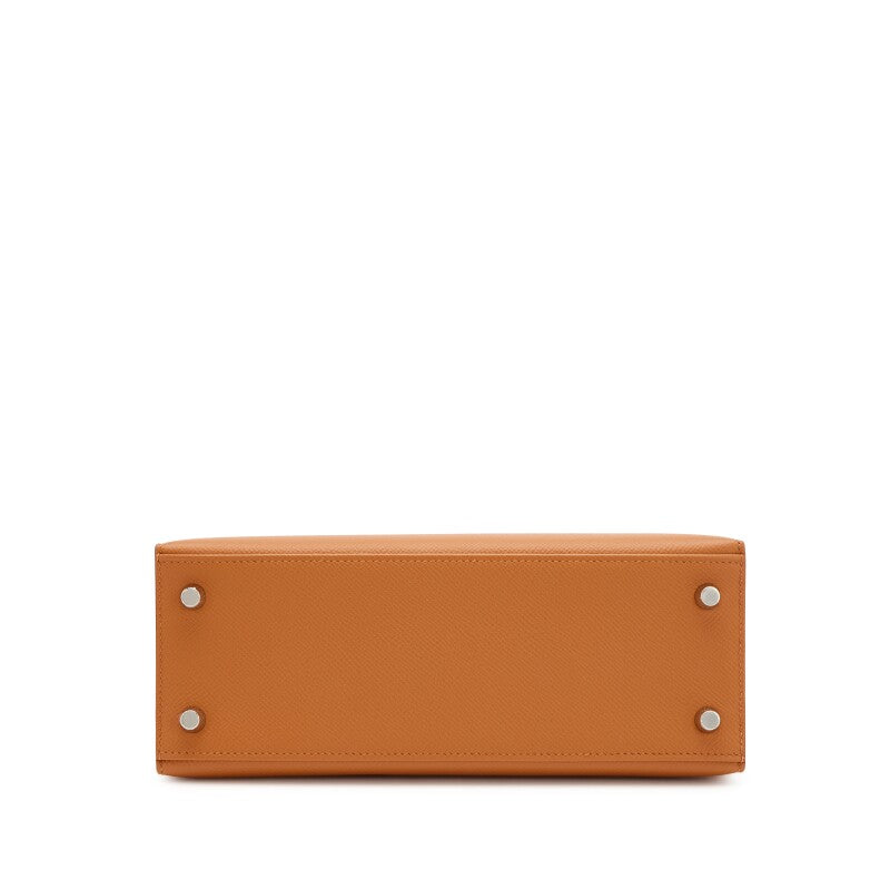 Hermès Epsom and Juane Ambre Verso Kelly Sellier Palladium Hardware