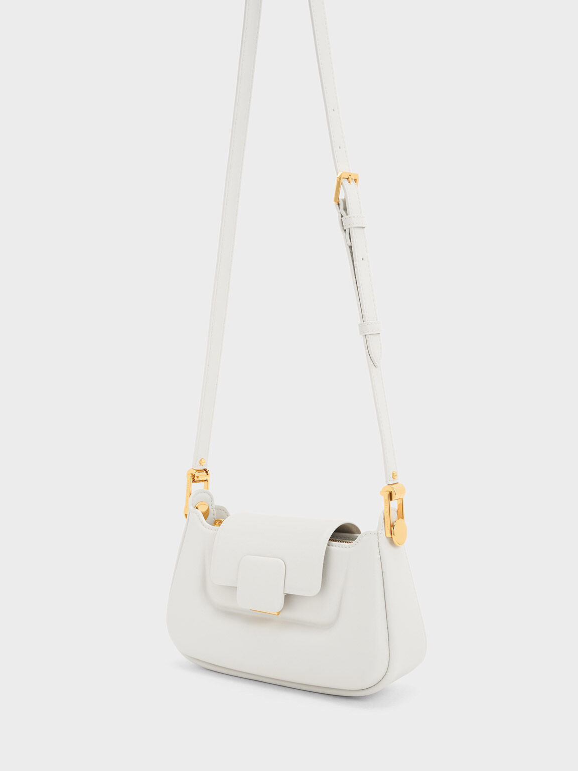 CHARLES & KEITH Koa Push-Lock Top Handle Bag - White