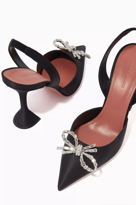 Amina Muaddi  Follow Rosie Crystal Bow Slingback Pumps in Satin