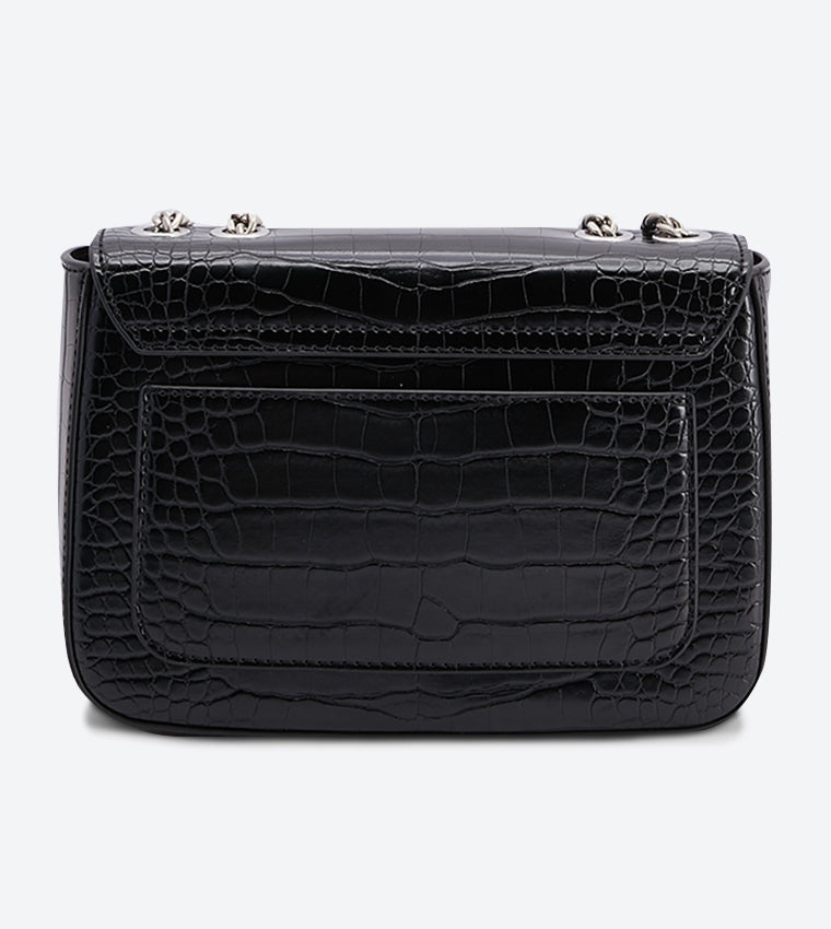Charles & Keith Croc-Effect Structured Cross Body Bag - Black
