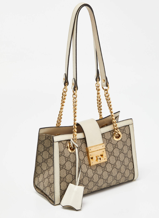 Gucci Beige/Off White GG Supreme Canvas and Leather Small Padlock Tote