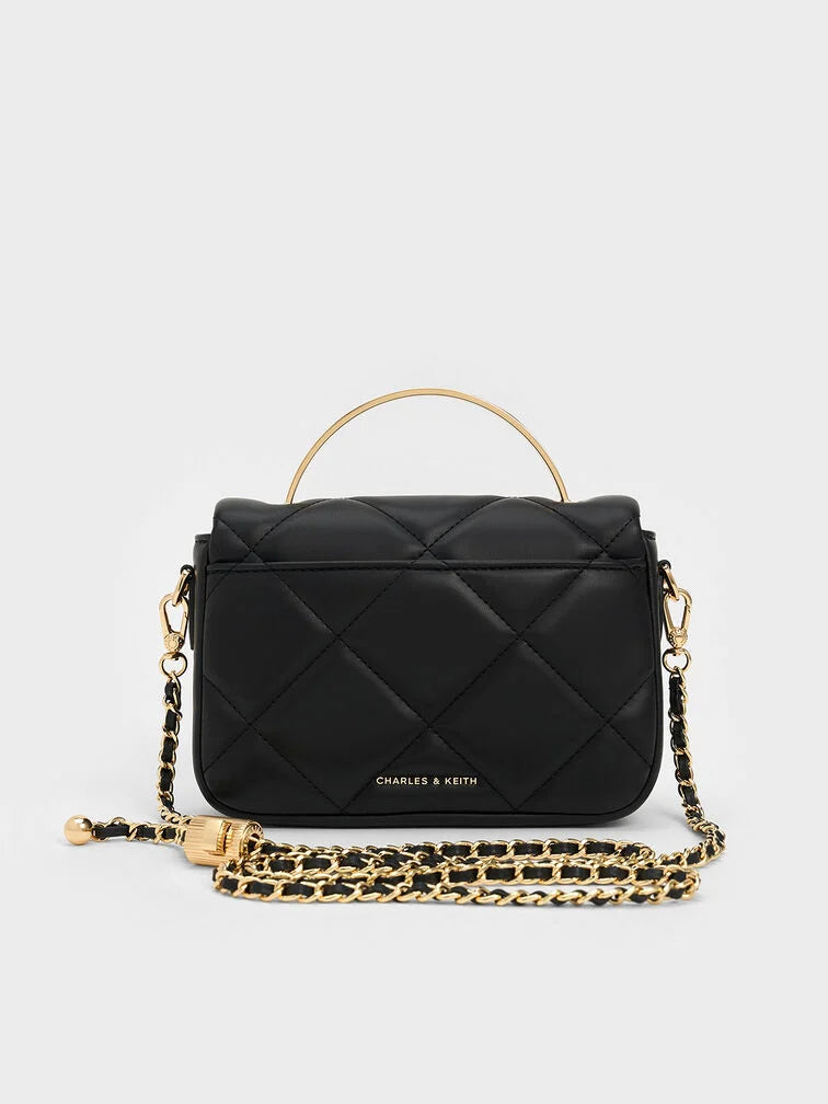 Charles & Keith Quilted Boxy Top Handle Bag - Black
