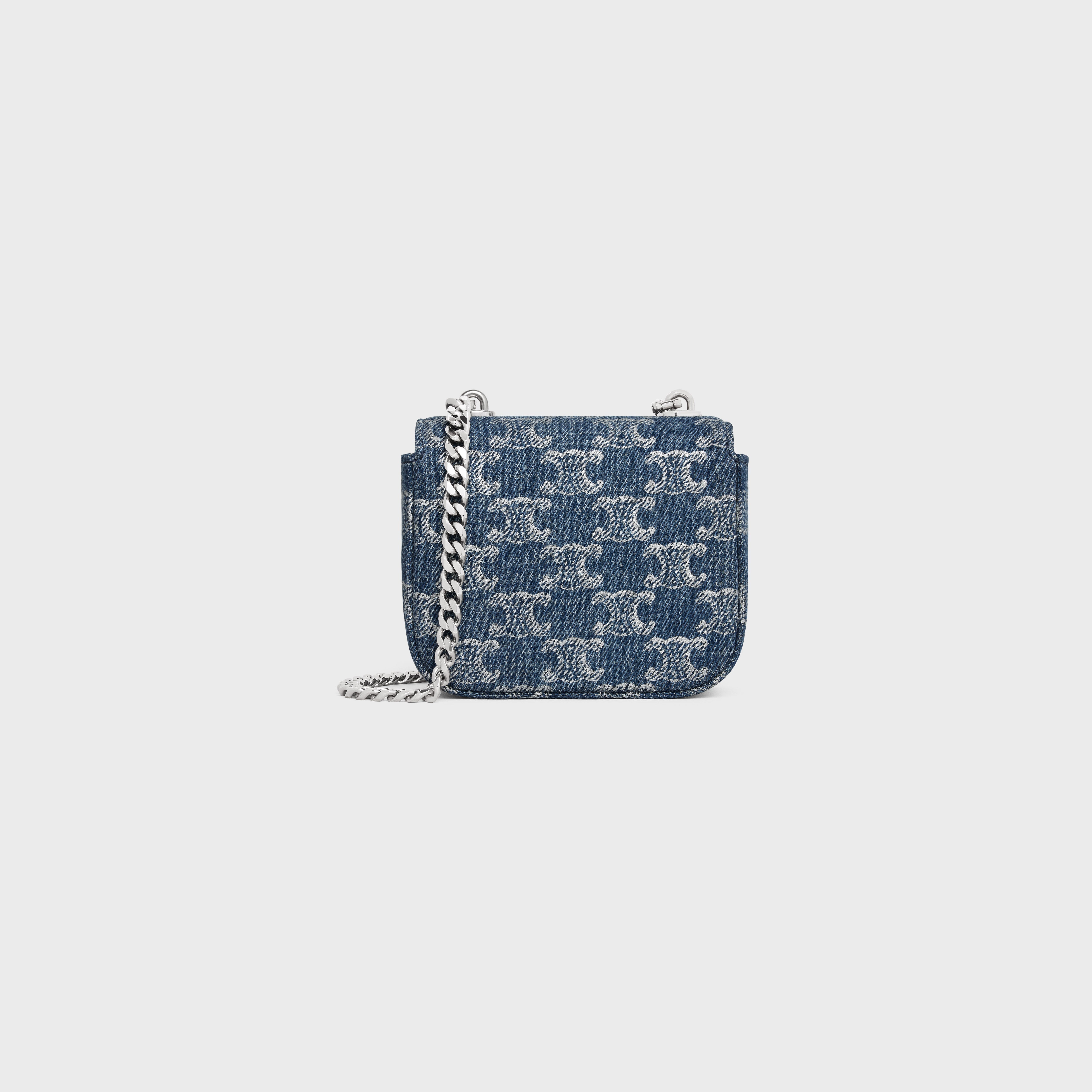 CELINE MINI CHAIN CLAUDE in DENIM WITH TRIOMPHE ALL-OVER