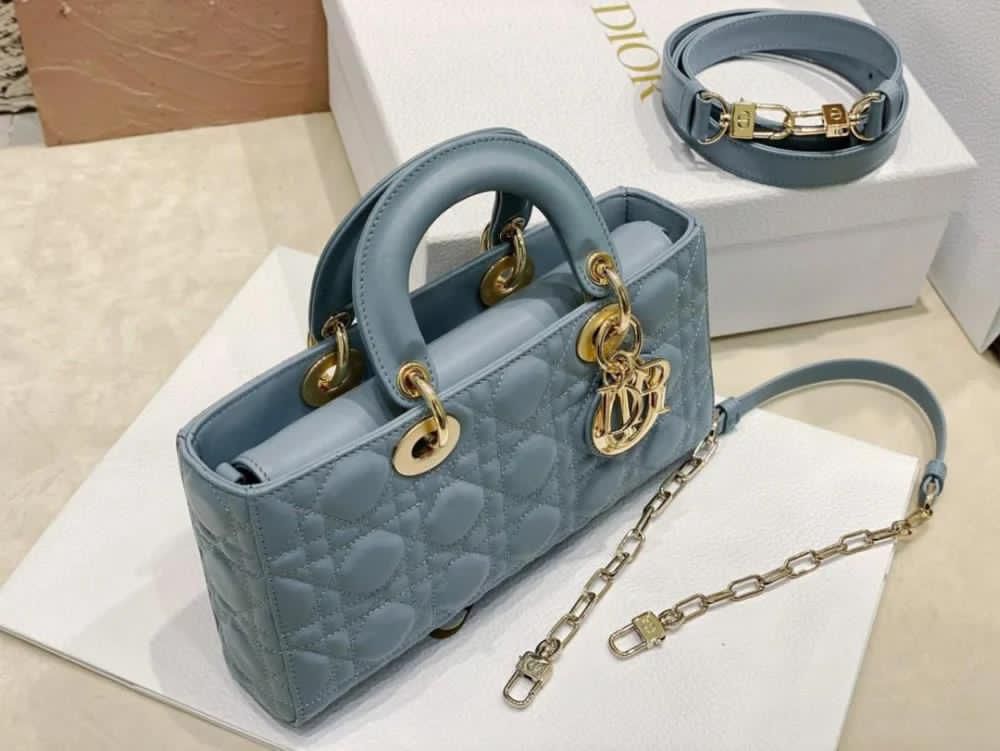 Dior Sky Blue Leather Medium Lady D-Joy Top Handle Bag