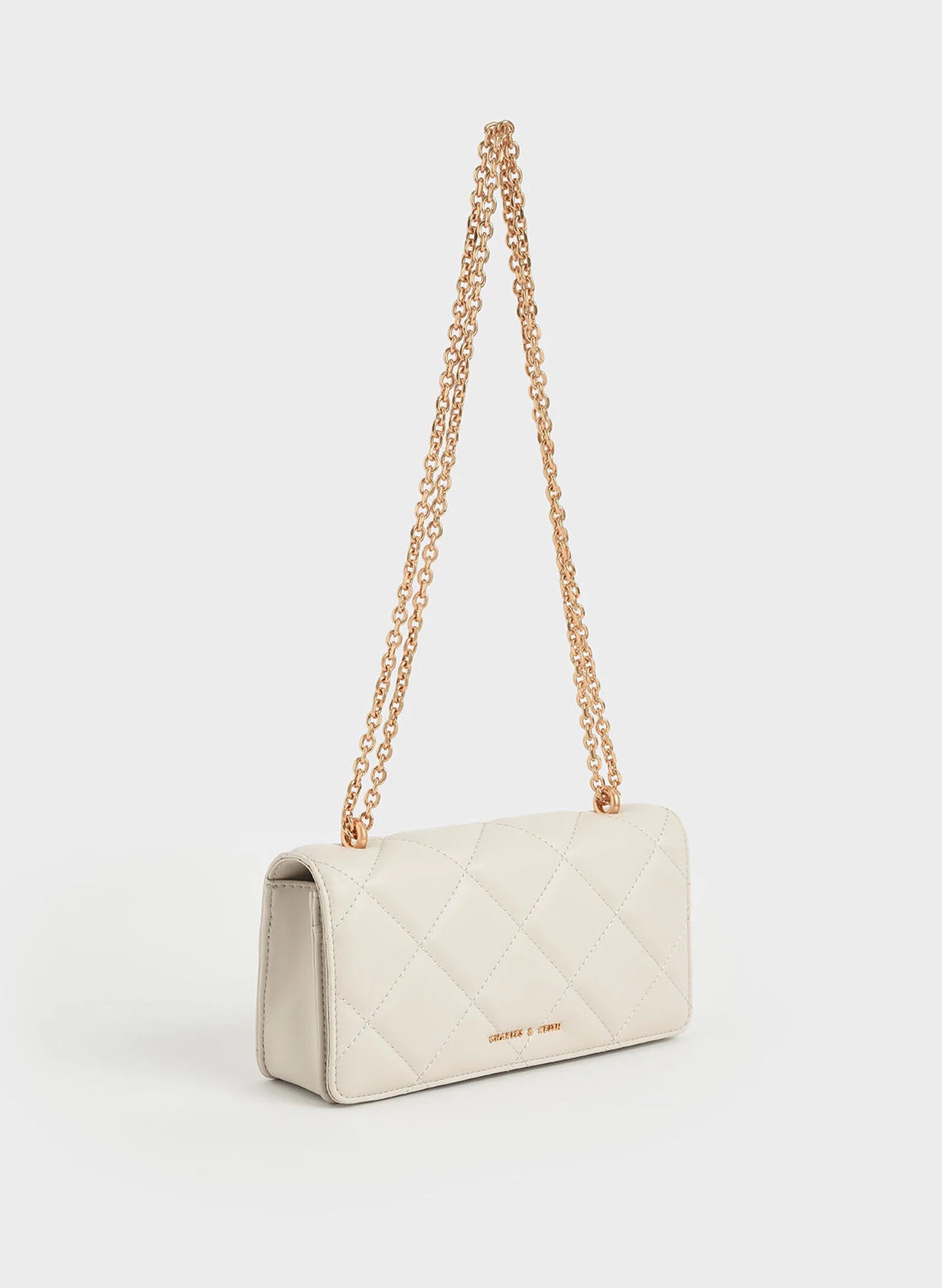 Paffuto Chain Handle Quilted Long Wallet - Cream