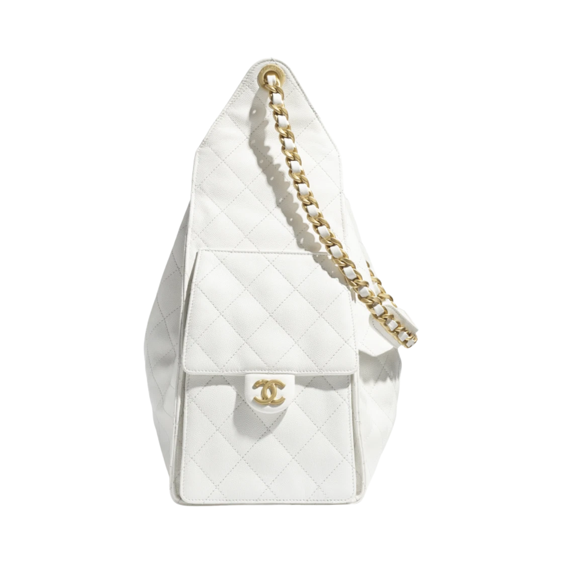 Chanel 25 Medium Handbag Grained Calfskin & Gold White