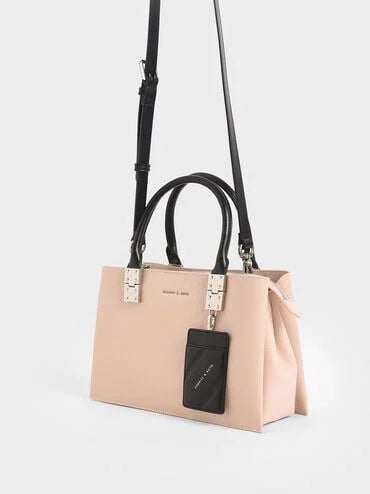 Charles & Keith Cameron Double Top Handle Bag - Pink