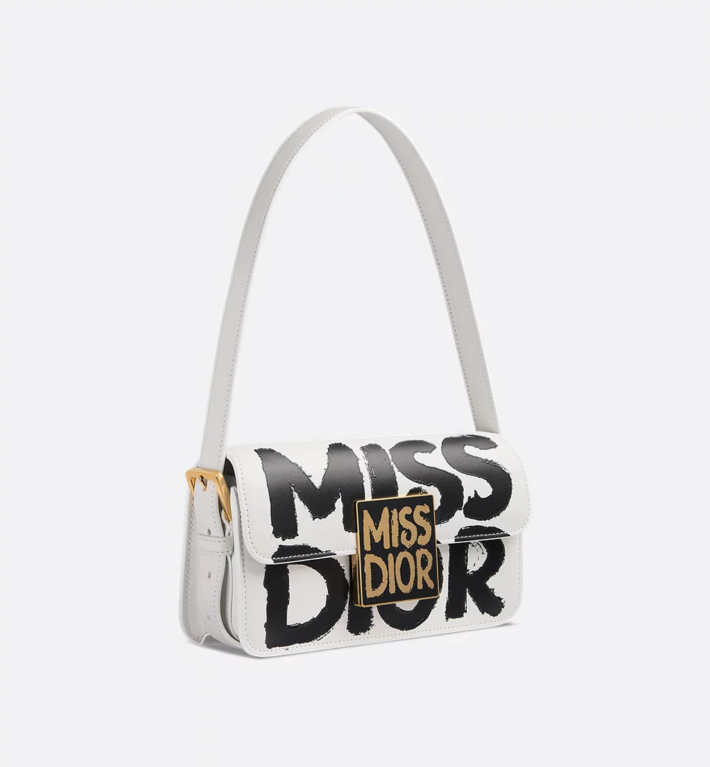 Christian Dior Flap Bag White and Black Miss Dior Graffiti Printed Calfskin