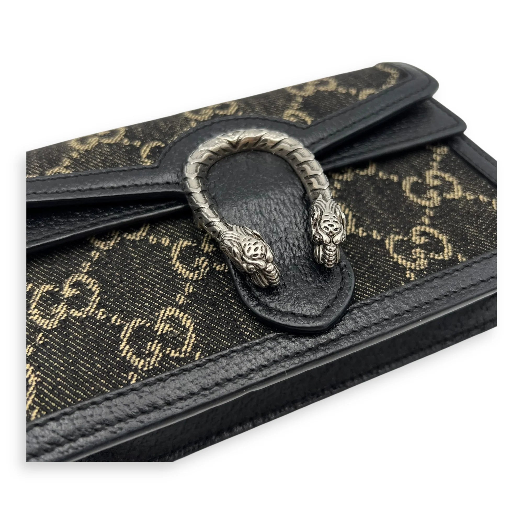 Gucci Dionysus Super Mini Black Crossbody Bag in Canvas, Silver hardware