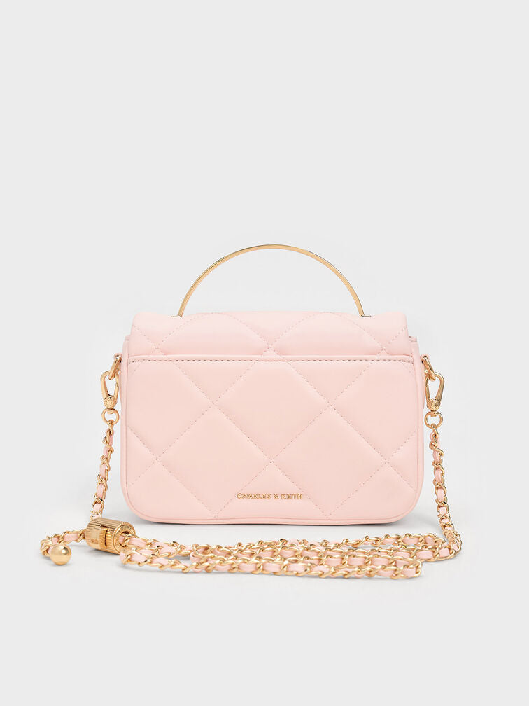 Charles & Keith Quilted Boxy Top Handle Bag - Pink