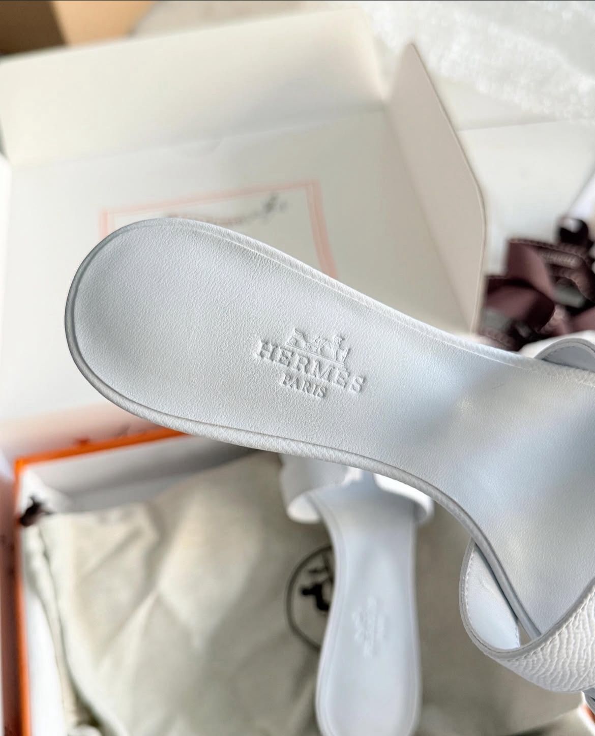 Hermes Oran Sandals in Bleu Glacier