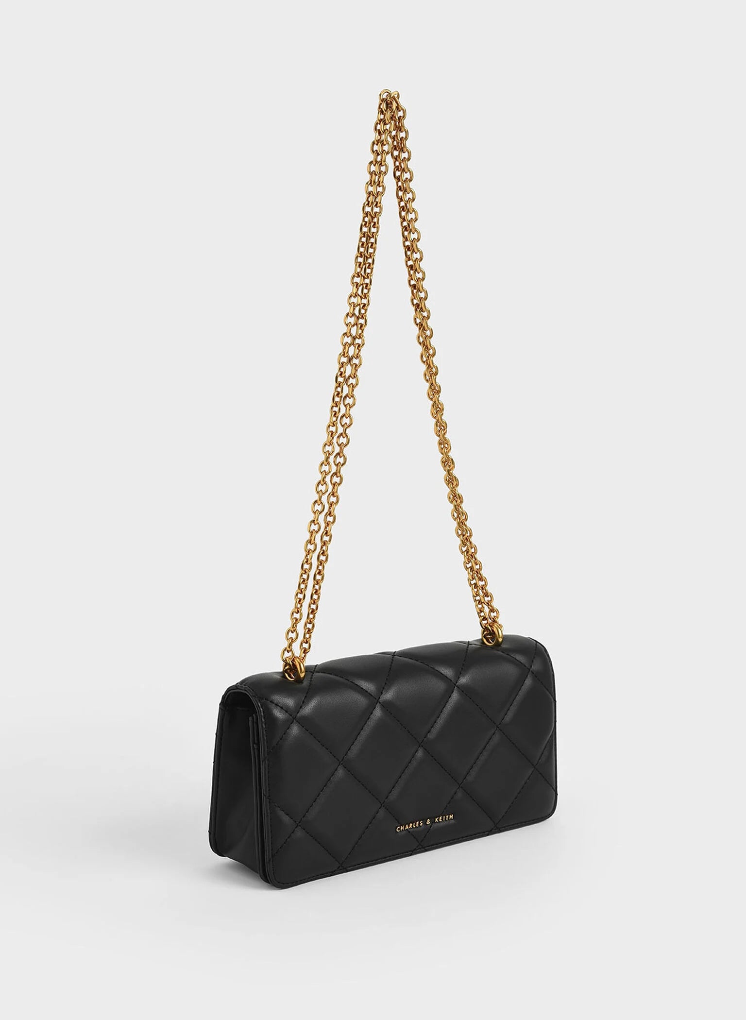 Paffuto Chain Handle Quilted Long Wallet - Black