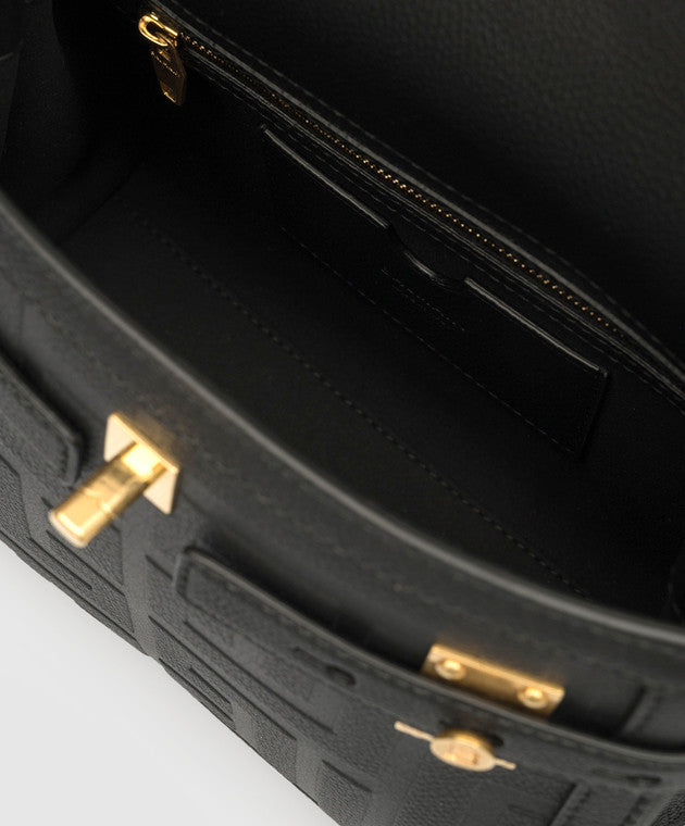Balmain B-Buzz monogram embossed black leather satchel bag