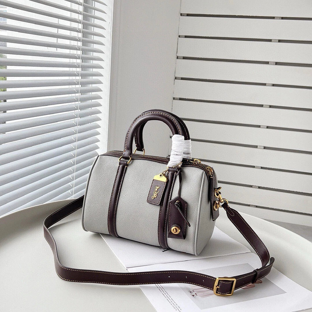 Coach Ruby Satchel Leather Shoulder Handbag Gray Gold