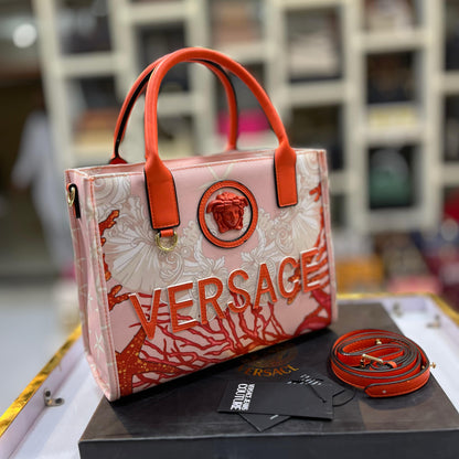 VERSACE Barocco Sea Canvas Tote Bag Orange