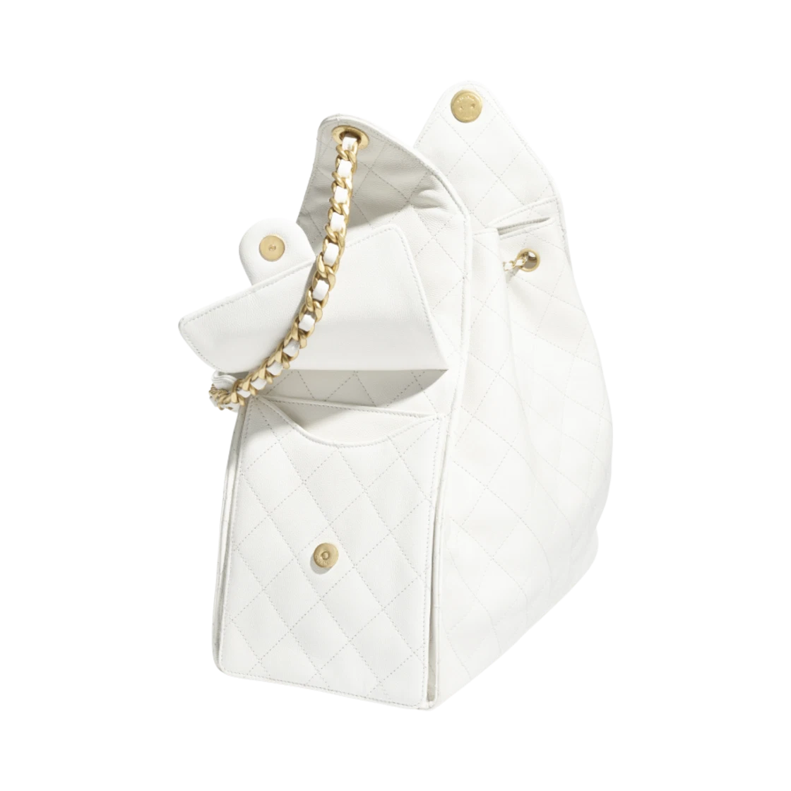Chanel 25 Medium Handbag Grained Calfskin & Gold White