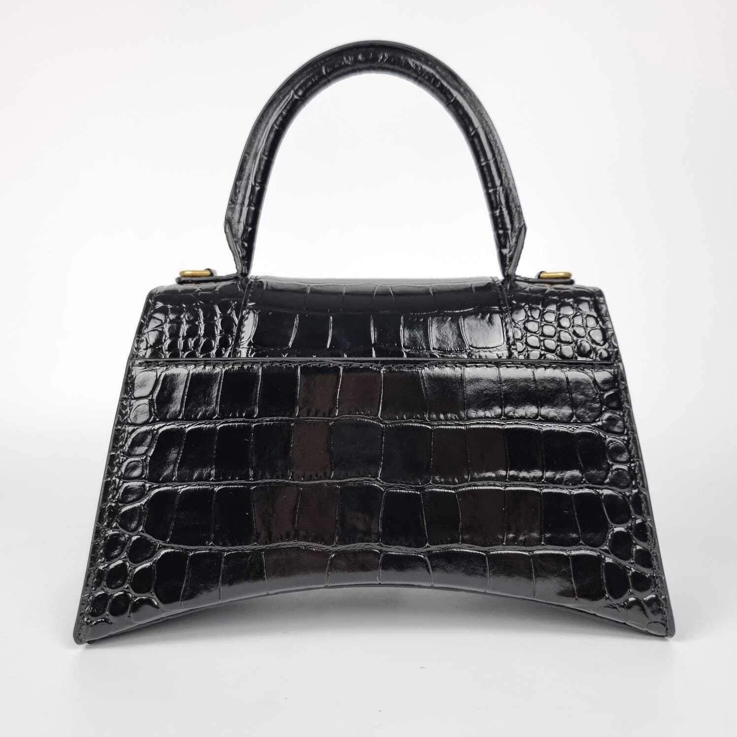 BALENCIAGA Hourglass Small  Black Embossed Leather Top Handle