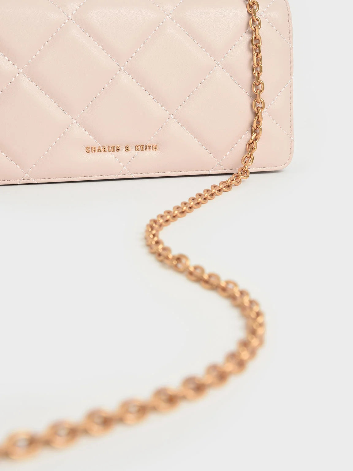 Paffuto Chain Handle Quilted Long Wallet - Light Pink