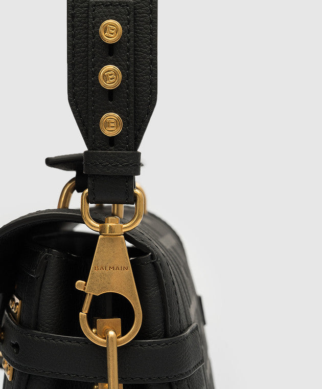 Balmain B-Buzz monogram embossed black leather satchel bag