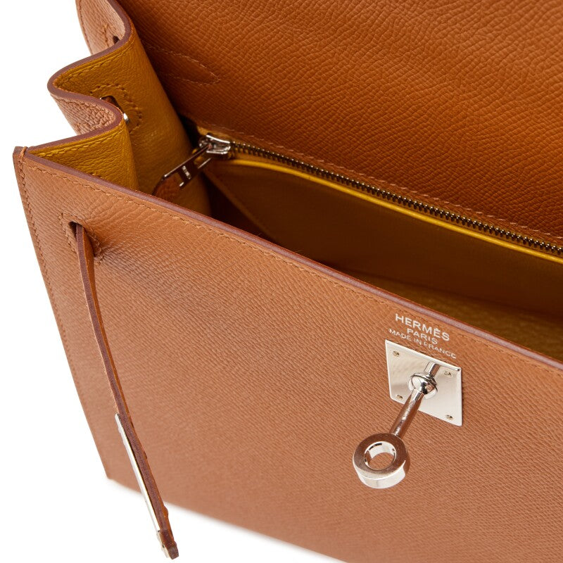 Hermès Epsom and Juane Ambre Verso Kelly Sellier Palladium Hardware
