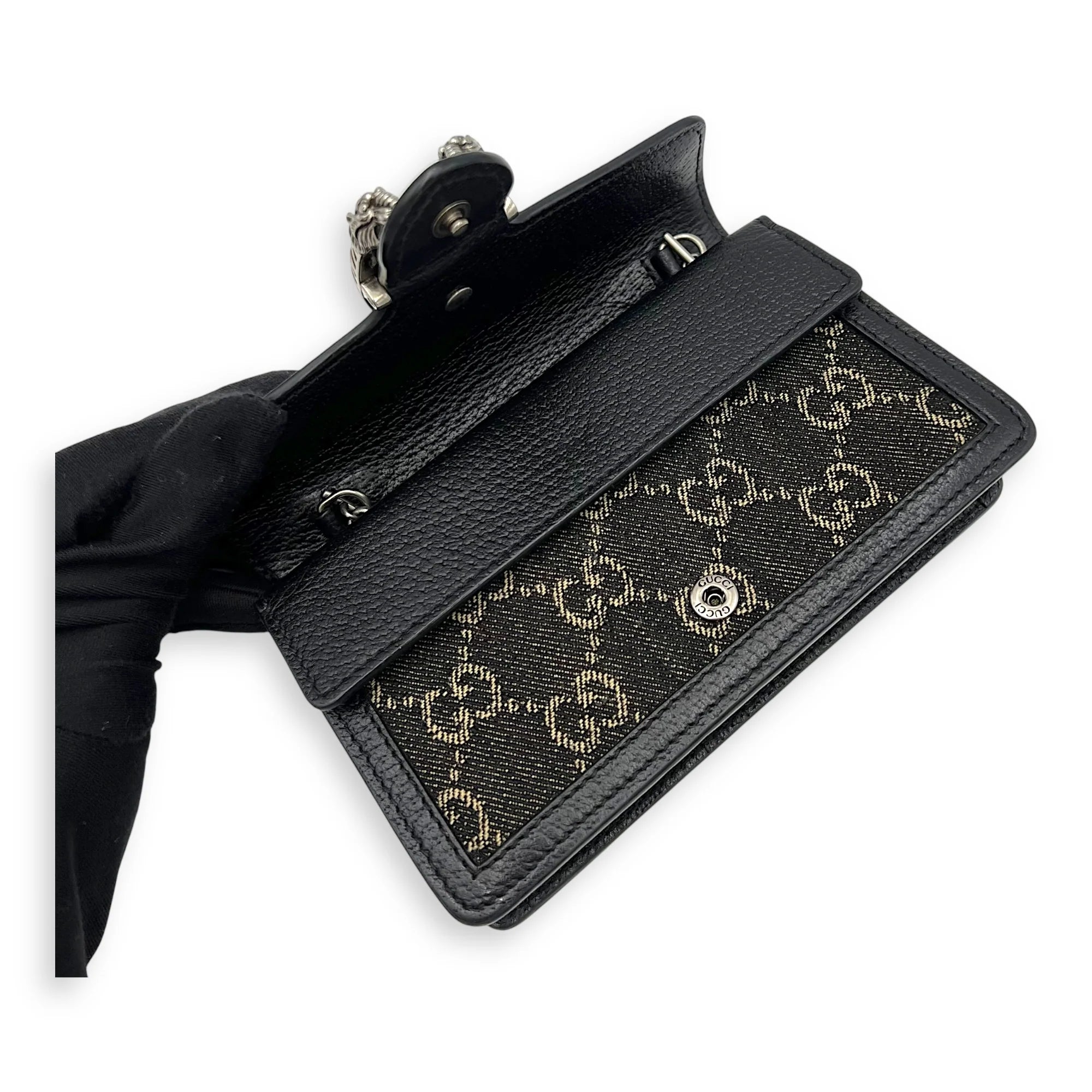 Gucci Dionysus Super Mini Black Crossbody Bag in Canvas, Silver hardware