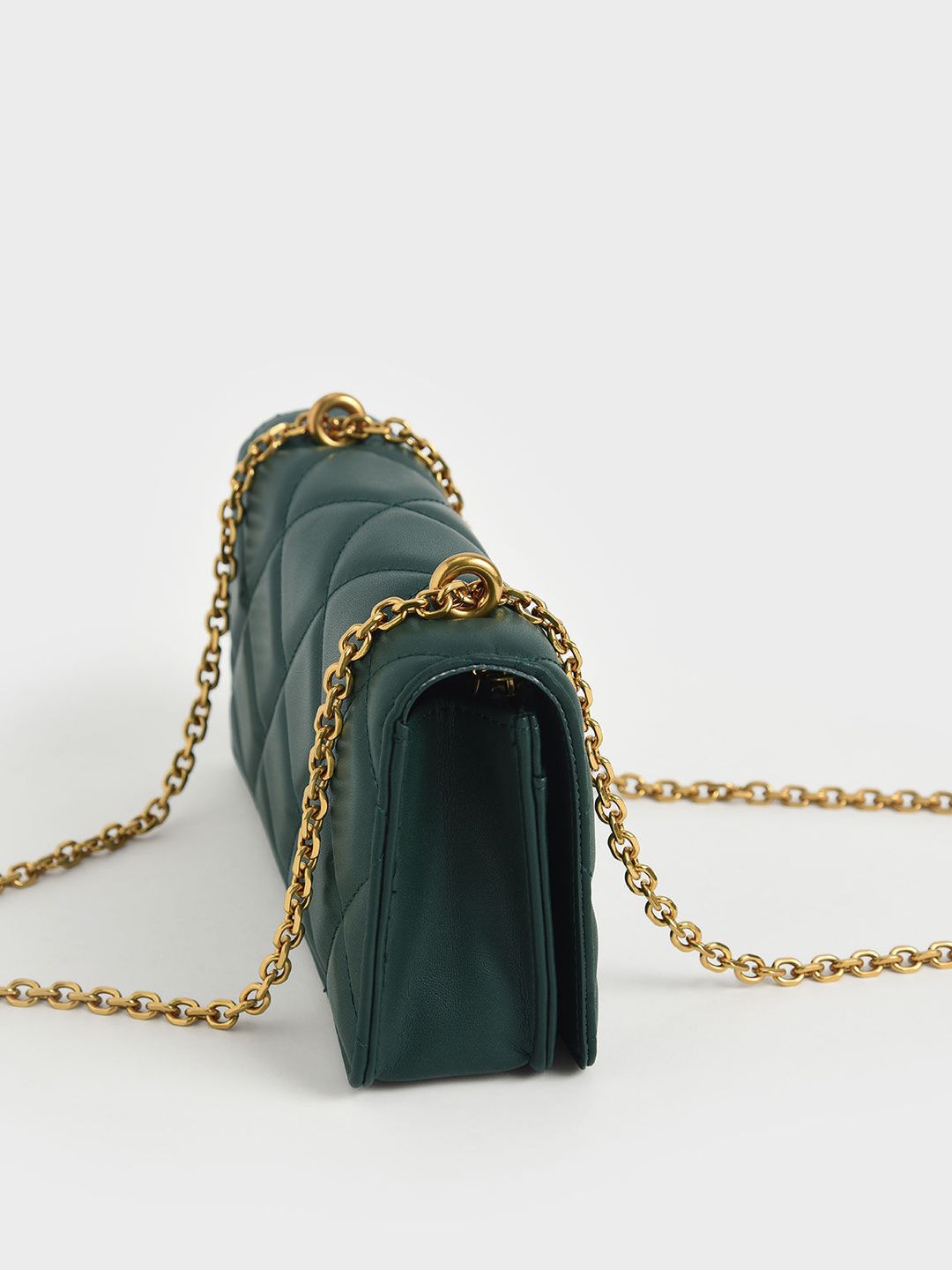 Charles & Keith Paffuto Chain Handle Quilted Long Wallet – Dark Green