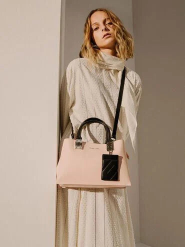 Charles & Keith Cameron Double Top Handle Bag - Pink